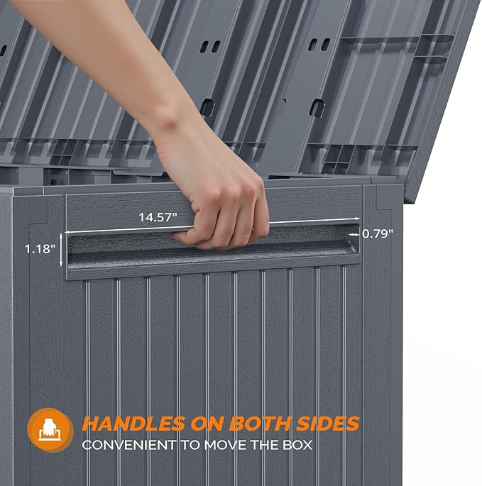 VINGLI 90 Gallon Outdoor Storage Box, Lockable Plastic Storage Containers with Lid, Patio Deck Box Furniture for Garden, Pool, Balcony, Yard (Gray)
