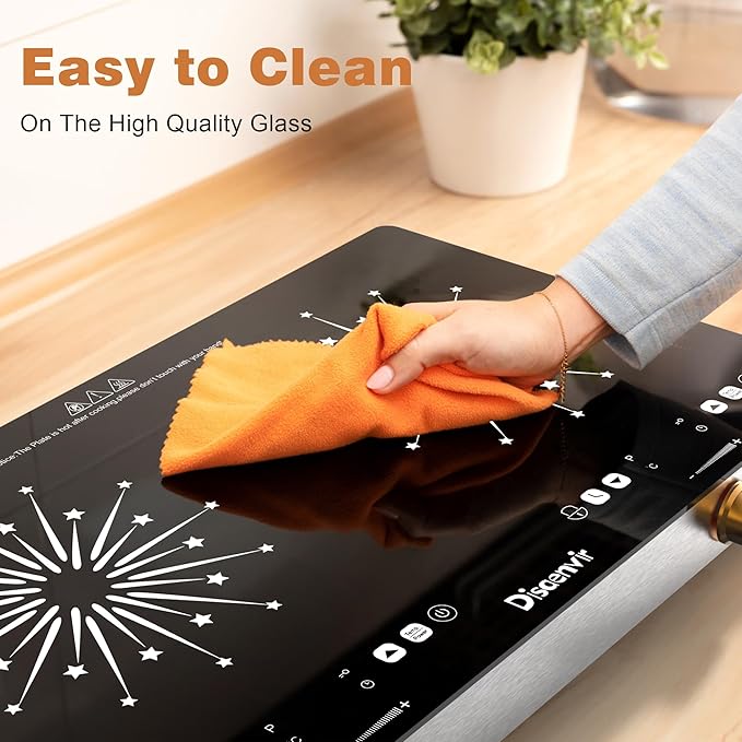 2 Burner Electric Cooktop 110V - 24 Inch(22.2"x 13.07") Countertop Electric Stove with Handles 2000W, Two Burner Ceramic Burner with Touch and Knob Control, Timer, Safety Lock, 120V Plug in