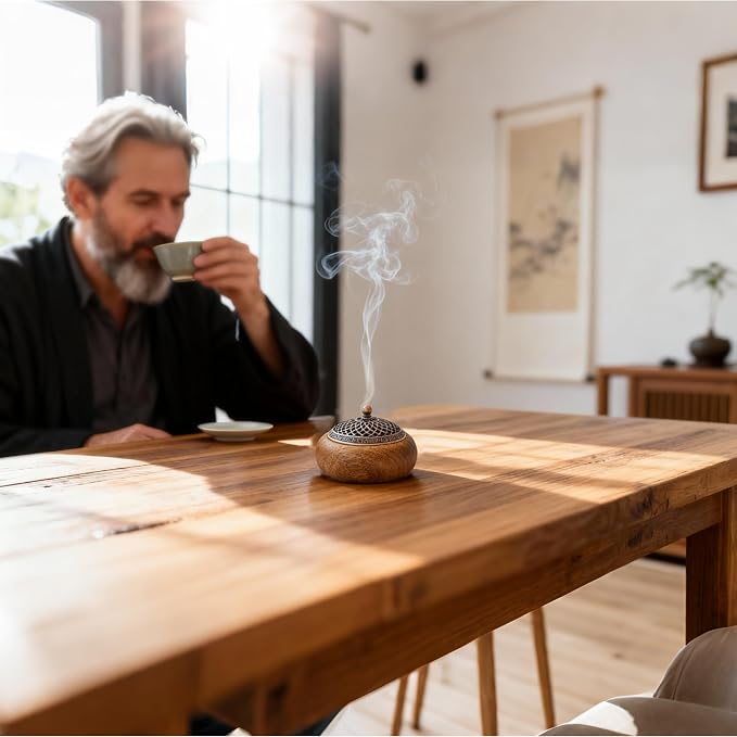 Acacia Wood Incense Burner for Cones & Coils, with Sticks Holder | 3-in-1 Wooden Meditation Accessory, Zen Yoga Home Decor for Living Room, Bedroom and Spa