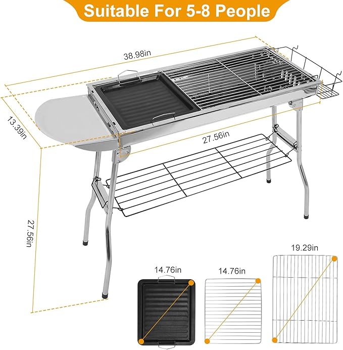 16.7x10x17.7in Portable Charcoal Grill Foldable BBQ Suitcase Grill Shelf For Outdoor Camping Picnics Garden Grilling