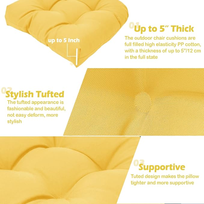 MTMR 2Pcs Outdoor Chair Cushions, Patio Furniture Seat Pads, Waterproof | 2Pcs , waterproof cover, PP cotton, u-shaped, no-fading, thick patio seat pads for outdoor wicker furniture in yard, 19x19x4