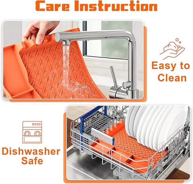 Silicone Grill Tool Mat for Blackstone, BBQ Griddle Mat with Drip Pad, Side Mats for Blackstone Griddle Accessories, Heat Resistant Spatula Mats for Outdoor Kitchen Counter, Gifts for Men (Orange)