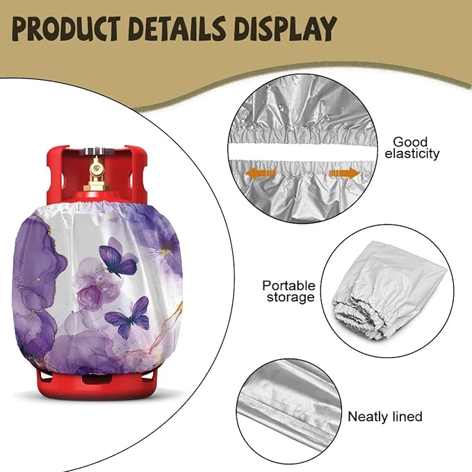 Rv Dual Propane Tank Cover Double 20 lb Butterfly Marble Print Gas Tank Covers Protective Covers for Grill, Travel Trailer RV and Outdoor Use Windproof Weatherproof Gas Carrier