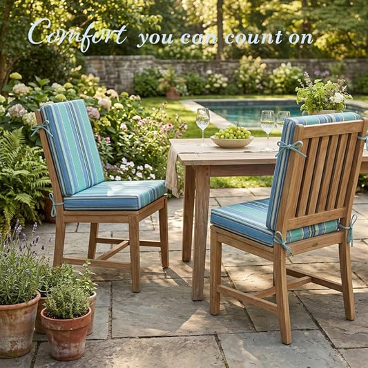California Umbrella Outdoor Dining Chair, Set of 2 Patio Seat Cushions, 20 x 40 Inch, Premium Outdoor Memory Foam, Fade Resistant, Sunbrella Fabric, Fabric Ties, Dolce Oasis