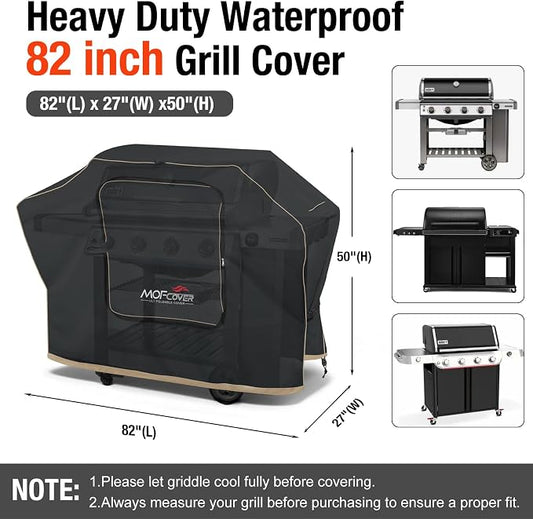 Exclusive Foldable 82 inch Grill Cover, 600D Heavy Duty XXL Outdoor BBQ Cover for 6 Burners Grill Weber Nexgrill CharBroil Monument, Black