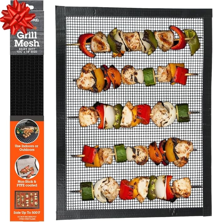 Camerons Grilling Mesh (13.25"x18") - Heavy Duty 100% Non-Stick Reusable Cooking Mesh Sheet - Use in Outdoor BBQ Grill & Indoor Oven - Heat Safe up to 500° F - Great for Holiday Dinner & XMas Gift