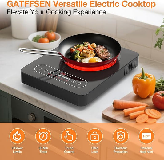 Electric Cooktop, 1800W Portable Electric Stove with LED Touch Control, Single Burner Infrared Hot Plate with Child Safety Lock, 99 Timer and Overheat Protection for Dorm Home RV Camping