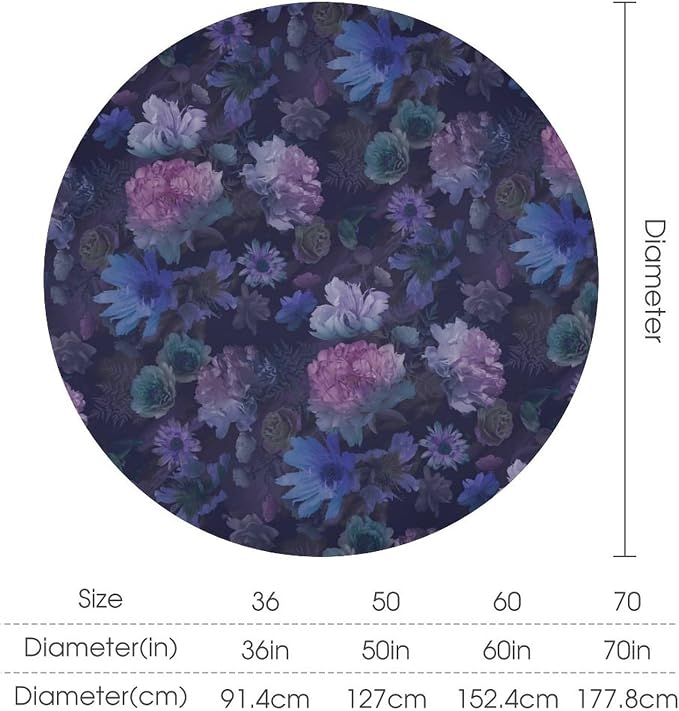 Vintage Flower Round Tablecloth, Gothic Garden Dark Florals Rustic Roses Boho Botanical Plant Water Resistant Wipeable Table Cover for Picnic Party Holiday Kitchen Dinner Table 50"