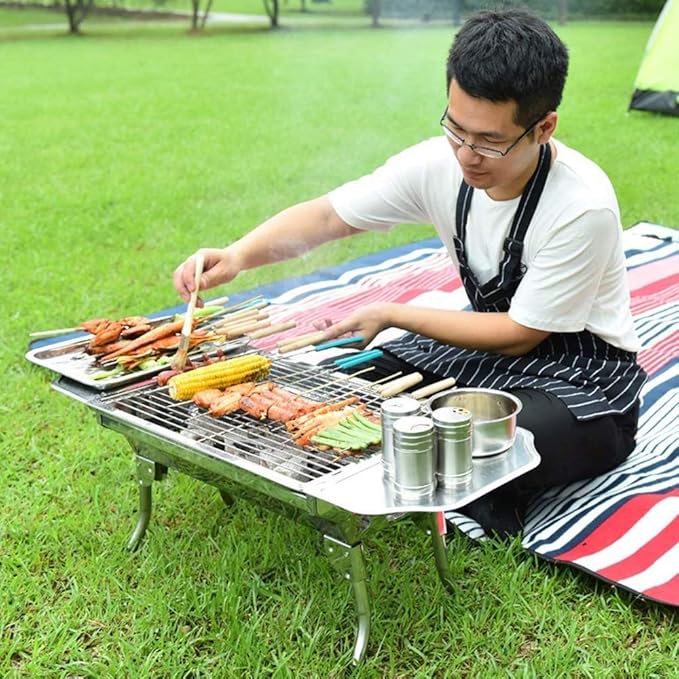 BBQ Grill Portable Barbecue Folding Grill,Stainless Steel Square Wood Stove, BBQ Grill Picnic Stove, Outdoor Mini Charcoal Stove