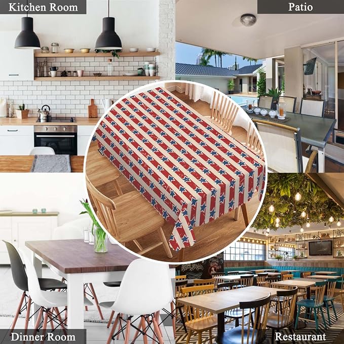 Swono Decorative Rectangle Table Cloth Independence Day, American Patriotic Stars and Stripes Polyester Tablecloth Kitchen Table Cover for Dining BBQ Picnic Coffee Table 50x72, 4-6 Seats