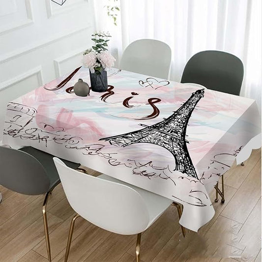 TKS MITLAN Eiffel Tower Tablecloth Decor Pink Paris Romantic Art Painting Table Cloth Dining Room Kitchen Table Cover 60" X 84" Oblong/Rectangle