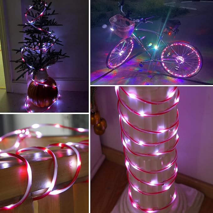 YEGUO Solar Rope Lights Outdoor Waterproof, 66ft 200 LED Candy Cane String Lights, 8 Modes Fairy Lights in Clear Thin Tube