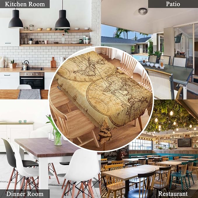 Swono Rectangle Tablecloth World Map Table Cover 52x70 Inch Vintage World Map Earth Global Geography Table Cloth for Rectangle Tables Decorative Tablecloth for Dining Party Camping BBQ
