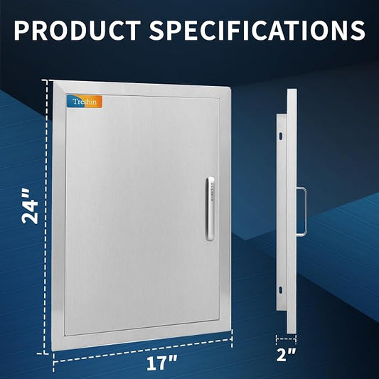 Treshin Outdoor Kitchen Door 17" W x 24" H, Single BBQ Access Doors | Stainless Steel Door with Magnetic Closure & Hooks, Flush Mount for Grill Island, Outdoor Kitchens, BBQ Station