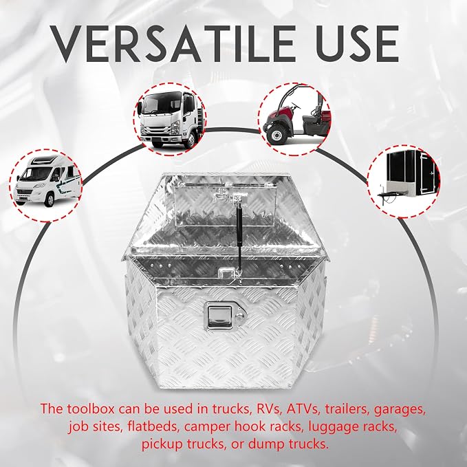 27" x 13" x 13" Trailer Tongue Tool Box with Latch and Keys Heavy Duty Aluminum Trailer Toolbox Organizer Truck Underbody Box Compatible with Pick Up Truck Bed RV Trailer ATV Silver