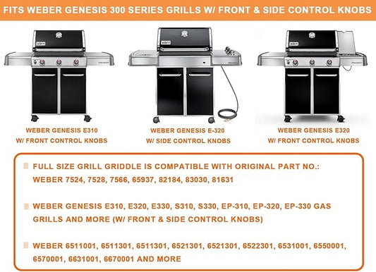 65937 Full Size Griddle for Weber Genesis 300 Replacement Parts Genesis E310 E320 E330 S310 S320 S330 EP310 EP320 EP330 Grill Flat Top Insert with Handles, for Weber 7524 7528 Accessories,Carbon Steel