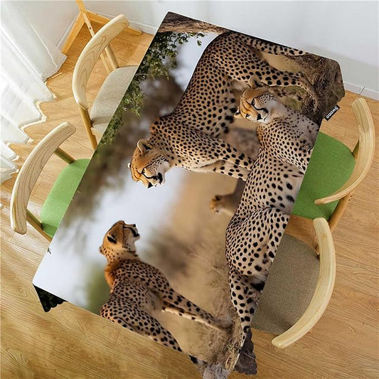 Swono Cheetah Table Cover African Animal Leopard Family Cheetah Grassland 50x72 Inch Table Cloth for Rectangle Tables Buffet Parties Coffee BBQ and Dinning Tablecloth
