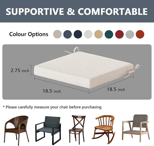 Goodgoods 18.5 x 18.5 Outdoor Chair Cushions Set of 4, Fade-Resistant & Water-Resistant Patio Seat Cushion Pads with Ties, 30D High-Resilience Foam for Dining Room Kitchen Chairs, Almond
