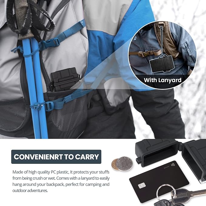 Waterproof Case with USB Rechargeable Electric Lighter, Airtight Holder Case for Whole Package 20pcs 84mm Size, Match Seal Storage Dry Box, EDC Survival Container for Fishing Kit, Camping