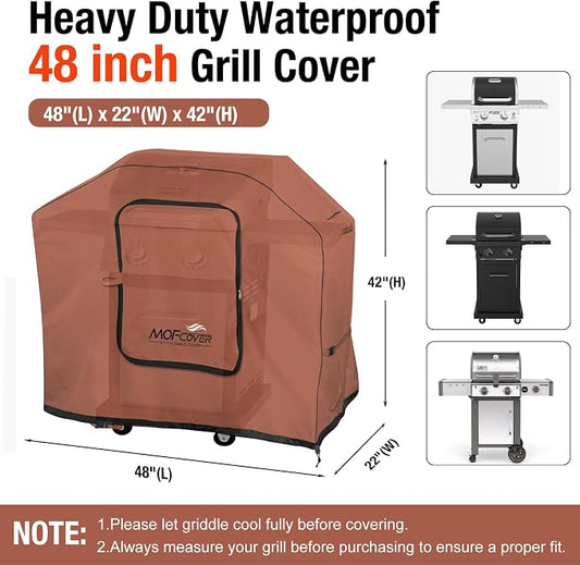Exclusive Foldable 48 inch Grill Cover, 600D Heavy Duty Waterproof Outdoor BBQ Cover for 2-3 Burners Grill Weber Nexgrill CharBroil, Caramel