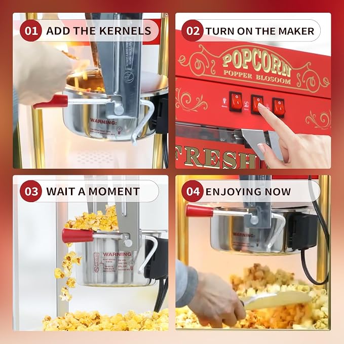 20 Oz Popcorn Machine with Cart, Vintage Movie Theater Style Pop Corn Popper with 16" Bicycle-Style Wheels & a Cabinet for Home Theater, Parties, Events, Red