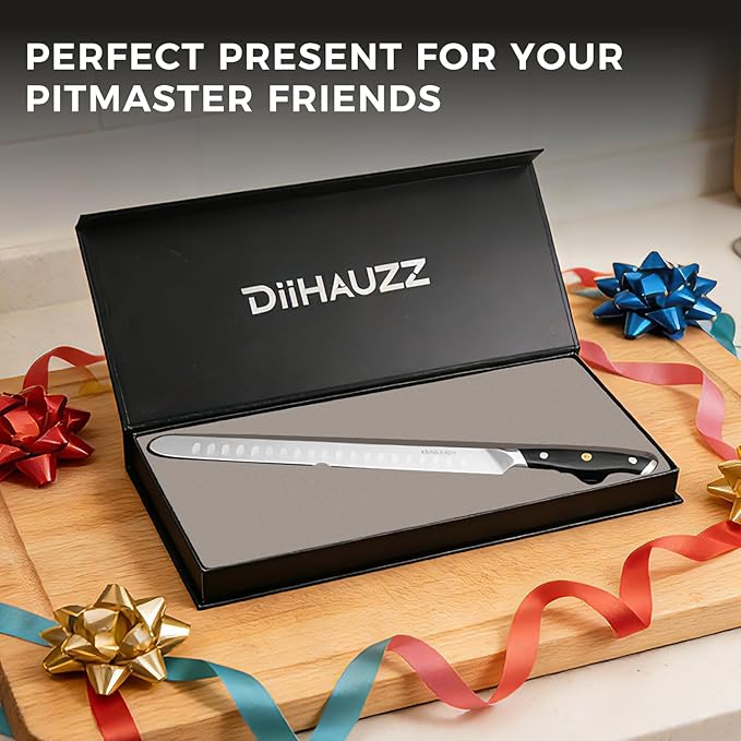 DiiHAUZZ Brisket Knife, 12 Inch Carving Knife for Meat, Razor Sharp High Carbon Steel, Full Tang Ergonomic Pakkawood Handle Slicing Knives for Roast Beef, BBQ, Turkey, Grilling Gift for Men