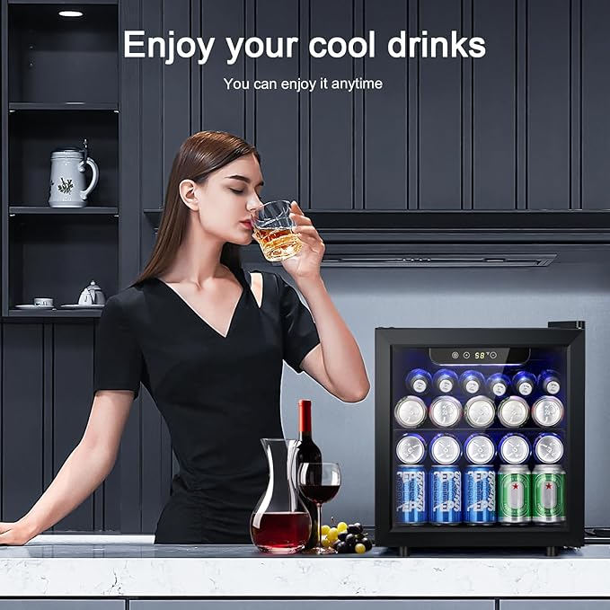 Antarctic Star 12 Bottle/48 Can Beverage Refrigerator, Wine Cooler/Cabinet, Mini Drink Fridge, Clear Front Glass Door Counter Top Red Cellar Beer Soda Bar Quiet Compressor Freestanding 1.3 cu.ft.