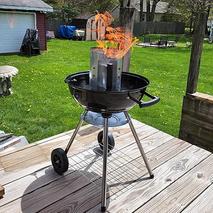 Palmhill Premium Charcoal Chimney Starter Set with Hand Crank Blower, Heat-Resistant Glove & Coal Shovel – Fast & Safe BBQ Charcoal Ignition for Grilling, Camping, and Outdoor Cooking