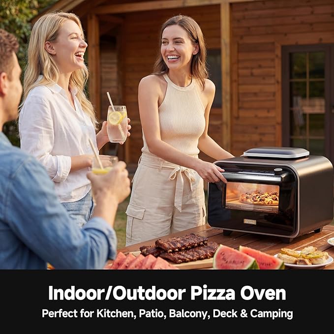 KINGWISE Convection Pizza Oven Electric, IPX4 Waterproof Countertop Air Fryer Oven, Fits 13-Inch Pizza, Heats up to 750℉, 6 Cooking Functions and 5 Pizza Presets, Pizza Stone & Pizza Peel Included