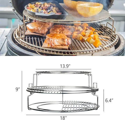 5 Piece Replacement Kit for Big Green Egg Large, Rack for Eggspander 5 Piece Kit Conveggtor Basket 304 Stainless Steel Grill Stack Rack with Removable Cooking System Expander Rack