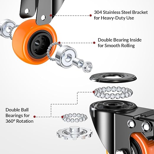 HOLKIE 2 Inch Side Mount Caster Wheels Set of 4,Heavy Duty L-Shaped Bracket Casters with Screws,550 LBS Capacity Dual Locking Swivel Wheels for Coffee Table,Plywood,Workbench,Furniture,Cabinet