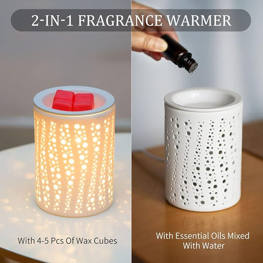 PALANCHY Electric Wax Melt Warmer with Timer 2/4/8 Hour, Ceramic Wax Warmer | Oil Burner With Soft Glow Starry Night Light, 2 Bulb 25W Included. Wax Melter For Scented Wax Electric For Nightstand & Shelf