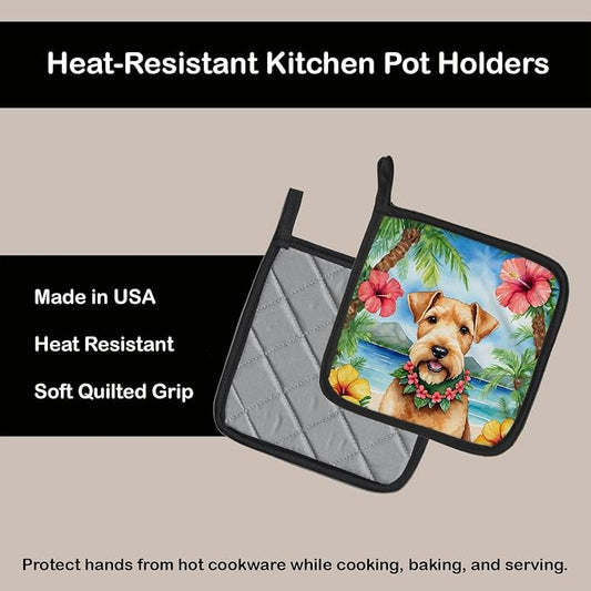 Caroline's Treasures Lakeland Terrier Luau Pair of Pot Holders Kitchen Heat Resistant Pot Holders Sets Oven Hot Pads for Cooking Baking BBQ, 7 1/2 x 7 1/2