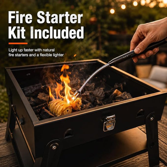 Small Portable BBQ Charcoal Grill: Mini Foldable Table Top Barbecue Grills with Fire Starter Kit and BBQ Grilling Tool Set, Fathers Day Birthday Grilling Gift for Men Dad Husband