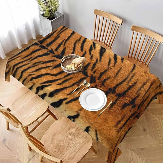 TKS MITLAN Tiger Print Tablecloth Decor Brown Black Wildlife Tiger Skin Table Cloth Dining Room Kitchen Table Cover 52 x 70 Inch Oblong/Rectangle