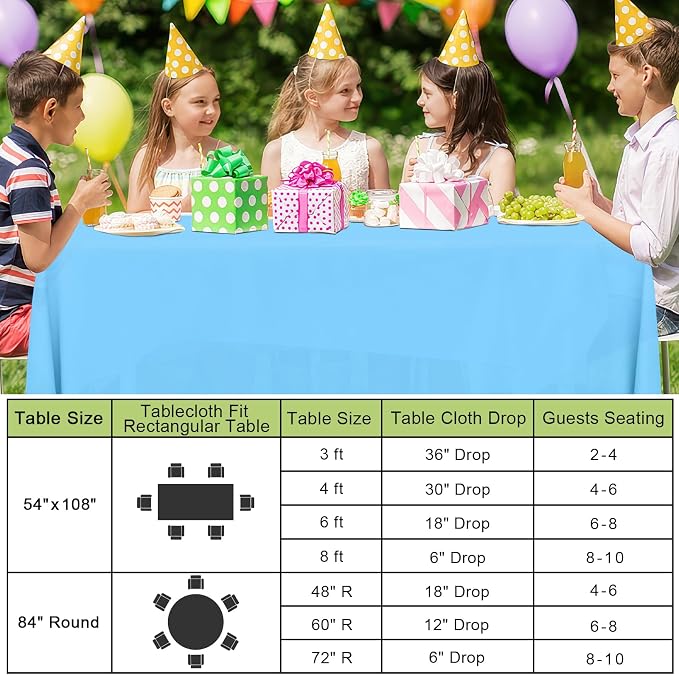 Smiry Disposable Table Cloth 3 Pack, 54 x 108 Inch Waterproof Plastic Tablecloth, Decorative Rectangle Table Covers for Party, Birthday, Picnic, Light Blue