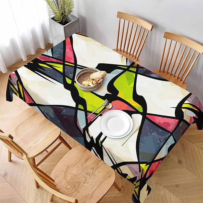 TKS MITLAN Art Graffiti Tablecloth 60x84 Inch Rectangular Abstract Colorful Irregular Geometric Creative Design Oblong Table Cloth Kitchen Table Decorations for Home Dinner Party