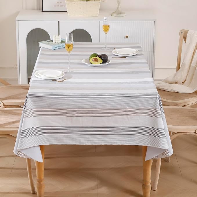 Walrus Heavy Duty Vinyl Tablecloth with Flannel Backing Waterproof Oil-Proof Plastic Table Cloth Stain-Resistant Wipeable Rectangle or Square Table Cover for Indoor and Outdoor (Line,60x84 Inch)