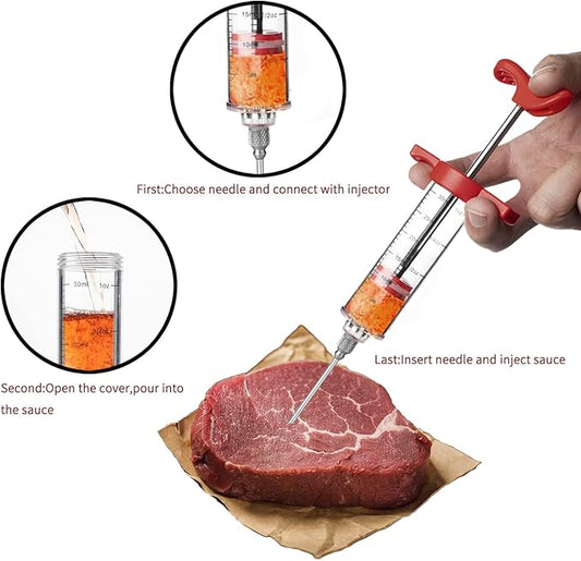 JY COOKMENT Meat Injector Syringe, 1-oz Marinade Flavor Injector with 2 Professional Needles,1 Cleaning Brushes