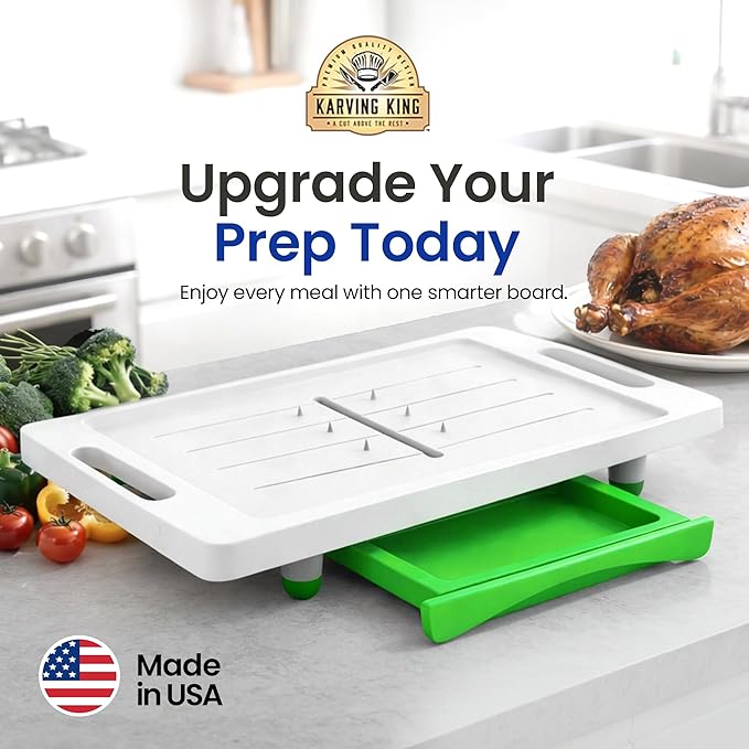 Large Cutting Board - XL Meal Prep System with Juice Groove, Spikes, Drip Tray & Removable BPA Free Cutting Board - Patented Multi-Feature Design Carving Board - BBQ Essential & Kitchen Gifts