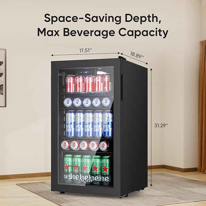 Beverage Refrigerator Cooler, 120 Can Mini Fridge with Digital Temperature Display for Soda Beer, 3 Cu.Ft Drink Fridge with White Indicator Light & Reversible Door - Black
