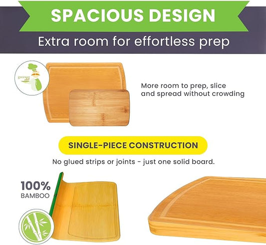 Glue-Free Surface™ 2XL Extra Large Bamboo Cutting Board Set of 4 – Small, Medium, XL, and Oversized Sizes from Chopping Vegetables to Carving Meat & Turkey for Large Family Meal Prep and Gatherings