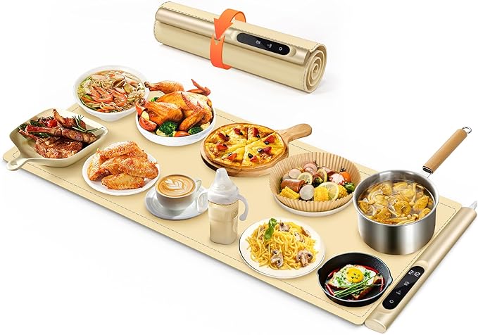Newise Graphene Food Warming Mat, Extra Large (XXL 36”x 16") Electric Warming Tray with 6 Temp Settings, Portable Food Warmers for Buffets Party Countertop, Practical Gifts for Mom Wife, Beige
