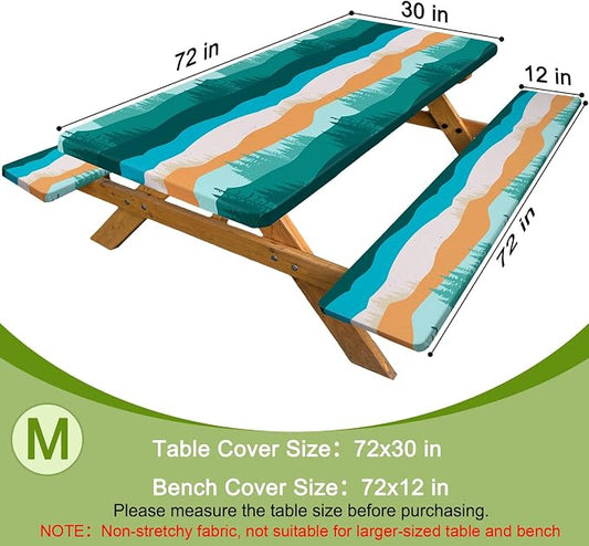 Picnic Table Cover with Bench Covers Windproof Waterproof Picnic Table Covers Camping Tablecloth with Self-Storage Bag, 72in, Orange