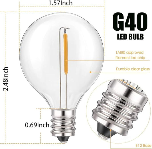 GOOTHY 50Ft LED Outdoor String Lights with 22 G40 LED Shatterproof Globe Bulbs(2 Spare), Connectable Hanging Outdoor Patio Lights for Backyard Garden Porch Party Decorations, White