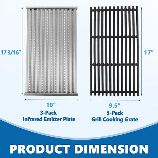 SafBbcue 463242716 Grill Grates Infrared Emitter Replacement Parts G533-2200-W1 G533-0009-W1 for Charbroil Infrared 4 Burner Grill Parts 463242715 463276016 466242715 466242815 463257520 463255721