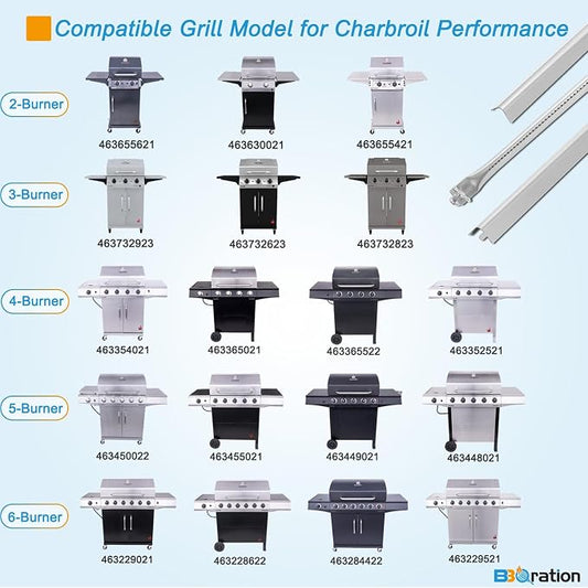 Grill Burner and Heat Plate for Charbroil Performance 4-Burner 463352521 | Grill Parts for Charbroil Grill Replacement Parts 463352521 463354021 463365021 463365522 463366022, Stainless Steel