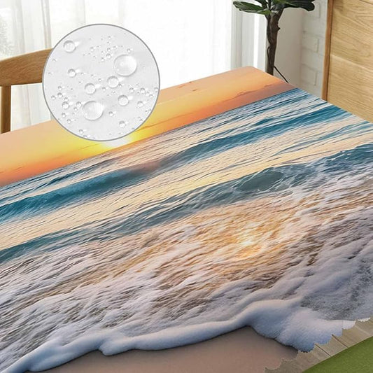 Sandy Beach Table Covers Paradise Ocean Beach Sunset Turquoise Heavy Weight Tablecloth Picnic Table Cloth for Kitchen Dinning Tabletop Outdoor BBQ Buffet Rectangle 52x70 Inch