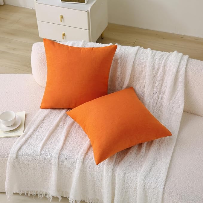Outdoor Throw Pillows with Inserts, Waterproof Pillows for Outdoor Seating, Square Decorative Garden Cushion for Patio Furniture, Bed, Couch, Sofa (Orange, 16" x 16" (Pack of 2))