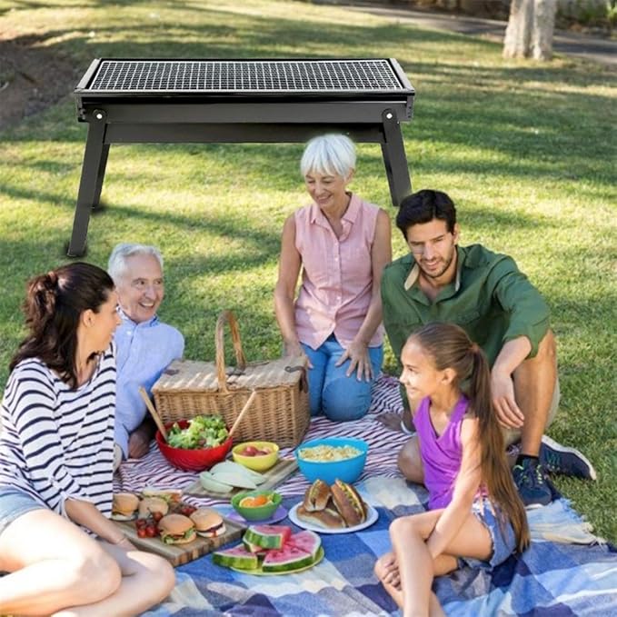 Foldable Portable Camping BBQ Grill Family Home Outdoor Heavy Folding Charcoal Barbecue Cooking Grill Picnic Accessories